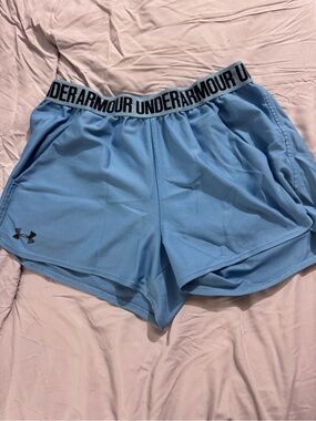 Under Armour Women's Sky Blue Athletic Shorts with Logo Waistband
